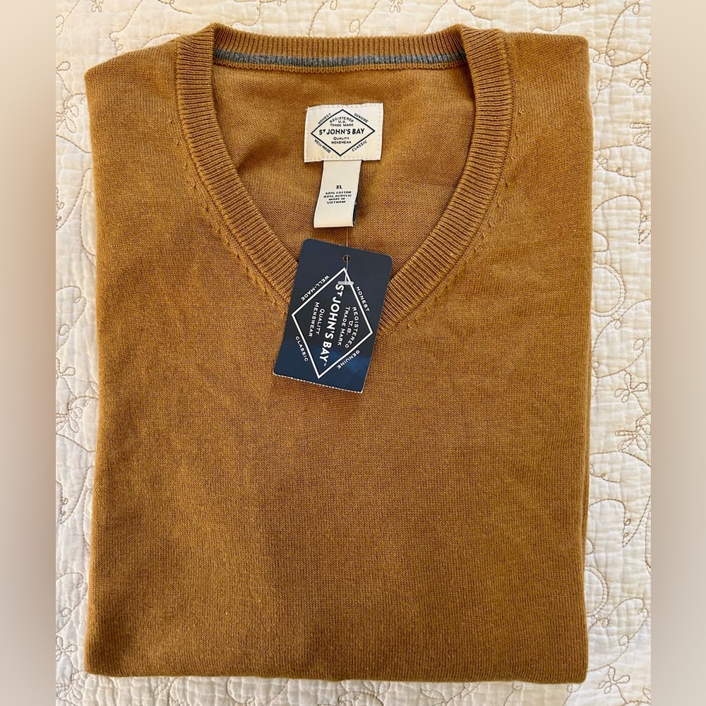 NWT - St. John's Bay Men's Lightweight Mustard Brown Sweater